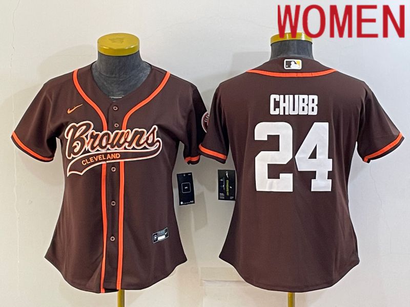 Women Cleveland Browns #24 Chubb brown 2022 Nike Co branded NFL Jerseys->women nfl jersey->Women Jersey